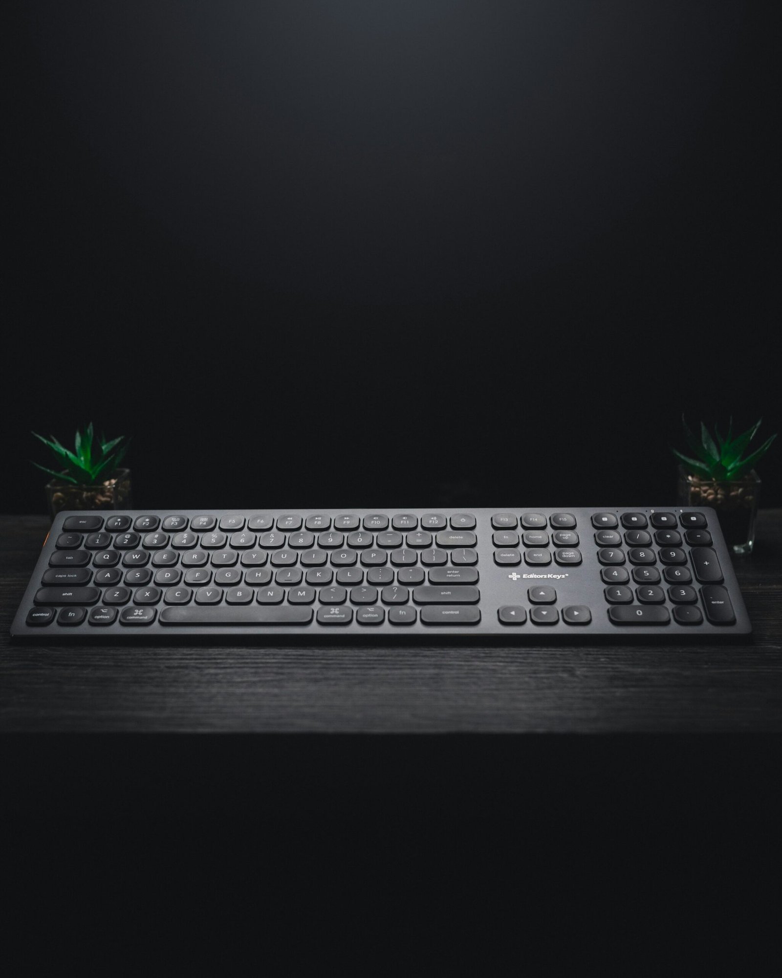 A keyboard on a desk