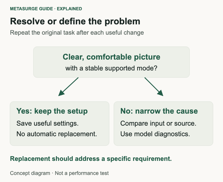 Keep a display when configuration resolves the issue, otherwise use documented cross-checks and service diagnostics.