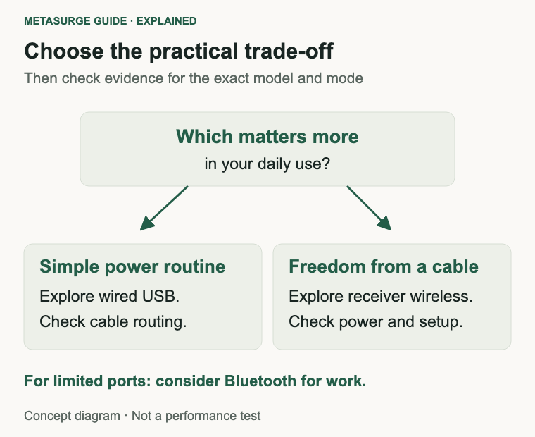 Mouse choice guide for avoiding battery management or seeking cable freedom.